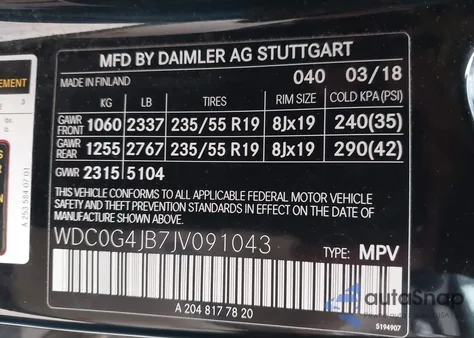 2018 Mercedes-Benz Glc 300 from USA, damaged, VIN WDC0G4JB7JV091043